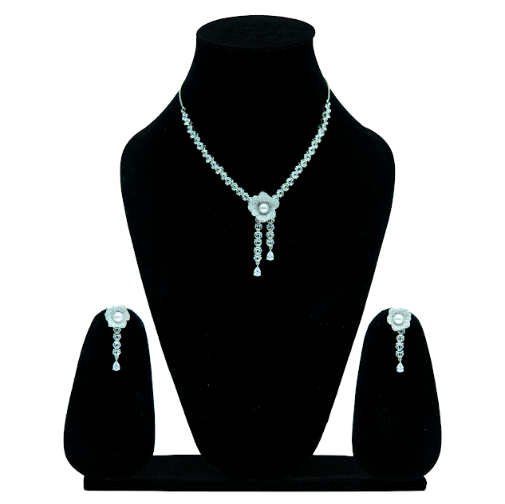 Elegant White Stone Necklace and Earring Set with Floral Pendant